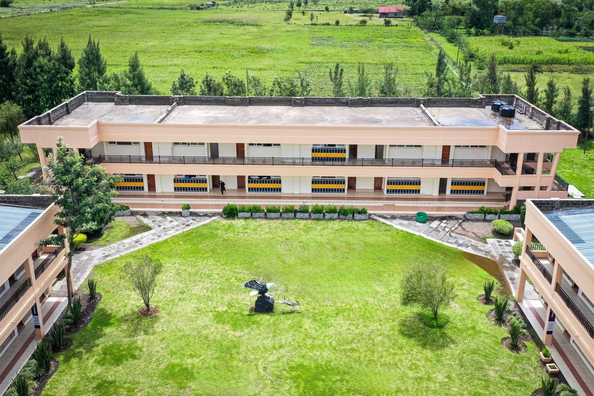 The courtyard from above, with the eagle statue at its centre