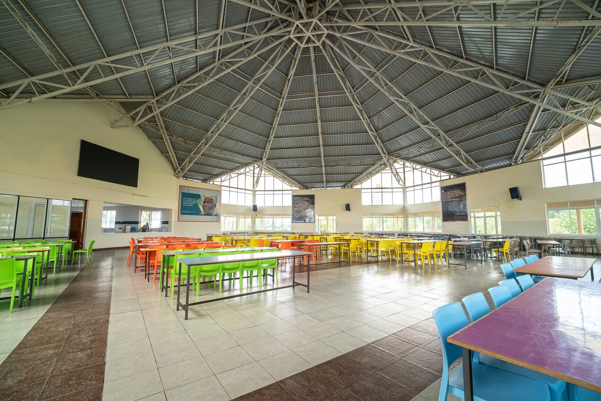 Inside the dining hall, under its steel roof